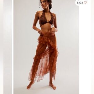 Free people Strike a pose Rust Sheer Ruffle Skirt